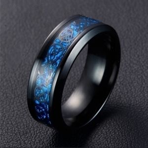 Black stainless steel blue Irish wedding band ring